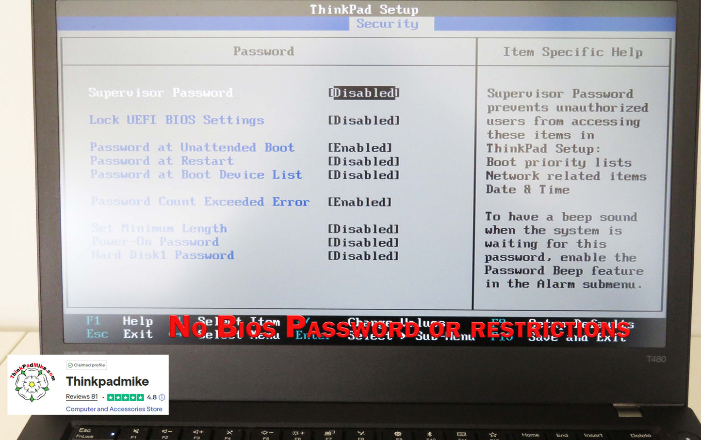 Lenovo ThinkPad T480 i7 8650U 16GB RAM 256GB SSD IPS SCREEN B\L KB (1322)