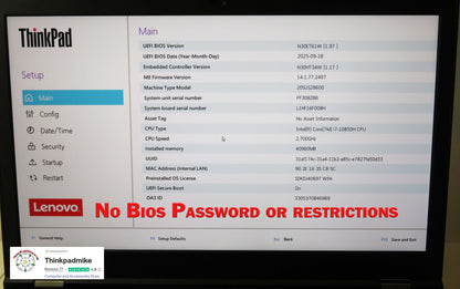 Lenovo ThinkPad P15 i7 10850H *6 CORE* 40GB RAM 512GB SSD IPS NVIDIA T2000 (1285)