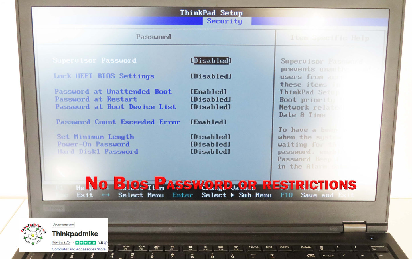 Lenovo ThinkPad P52 i7 *6 CORE* 8850H 2.6Ghz 32GB RAM 512GB SSD IPS B\L KB NVIDIA P1000 (1275)