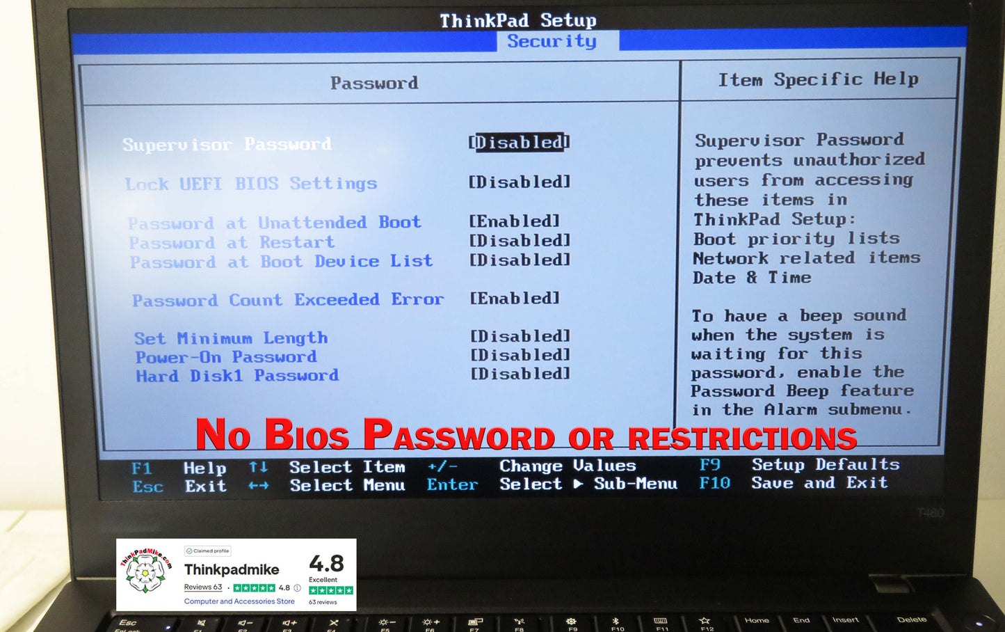 Lenovo ThinkPad T480 i7 8550U 64GB RAM 256GB SSD IPS SCREEN B\L KB (1184)