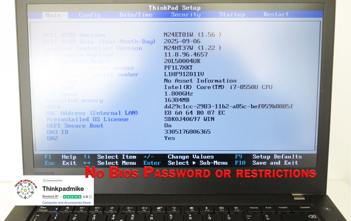 Lenovo ThinkPad T480 i7-8550U 16GB 512GB SSD (2x256GB) 14" FHD Backlit (1333)