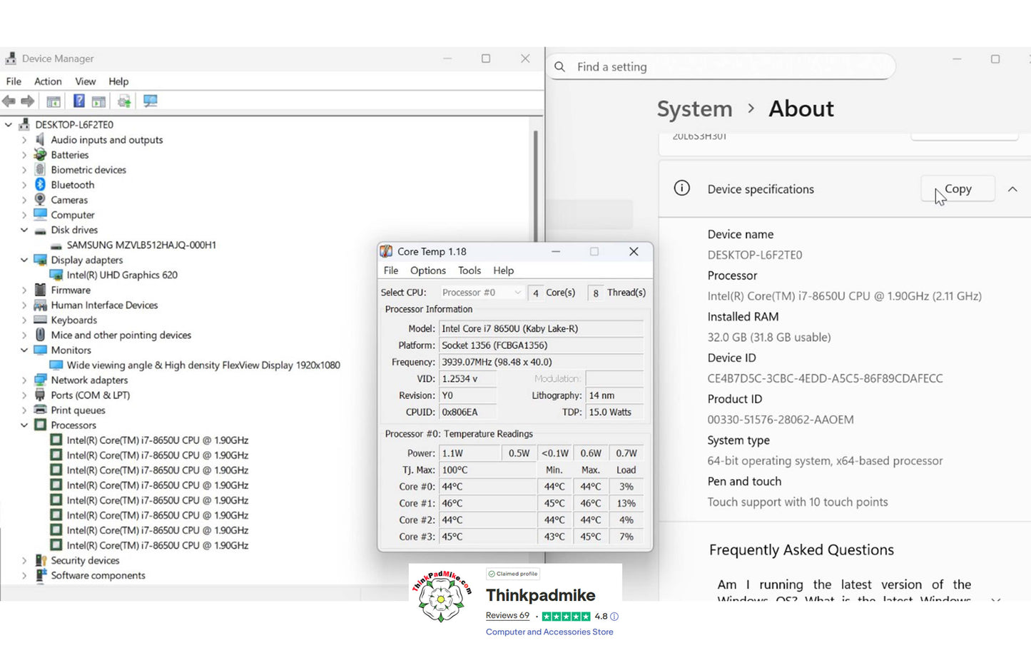 Lenovo ThinkPad T480 i7 8650U 32GB RAM 512GB SSD IPS TOUCH SCREEN (1234)