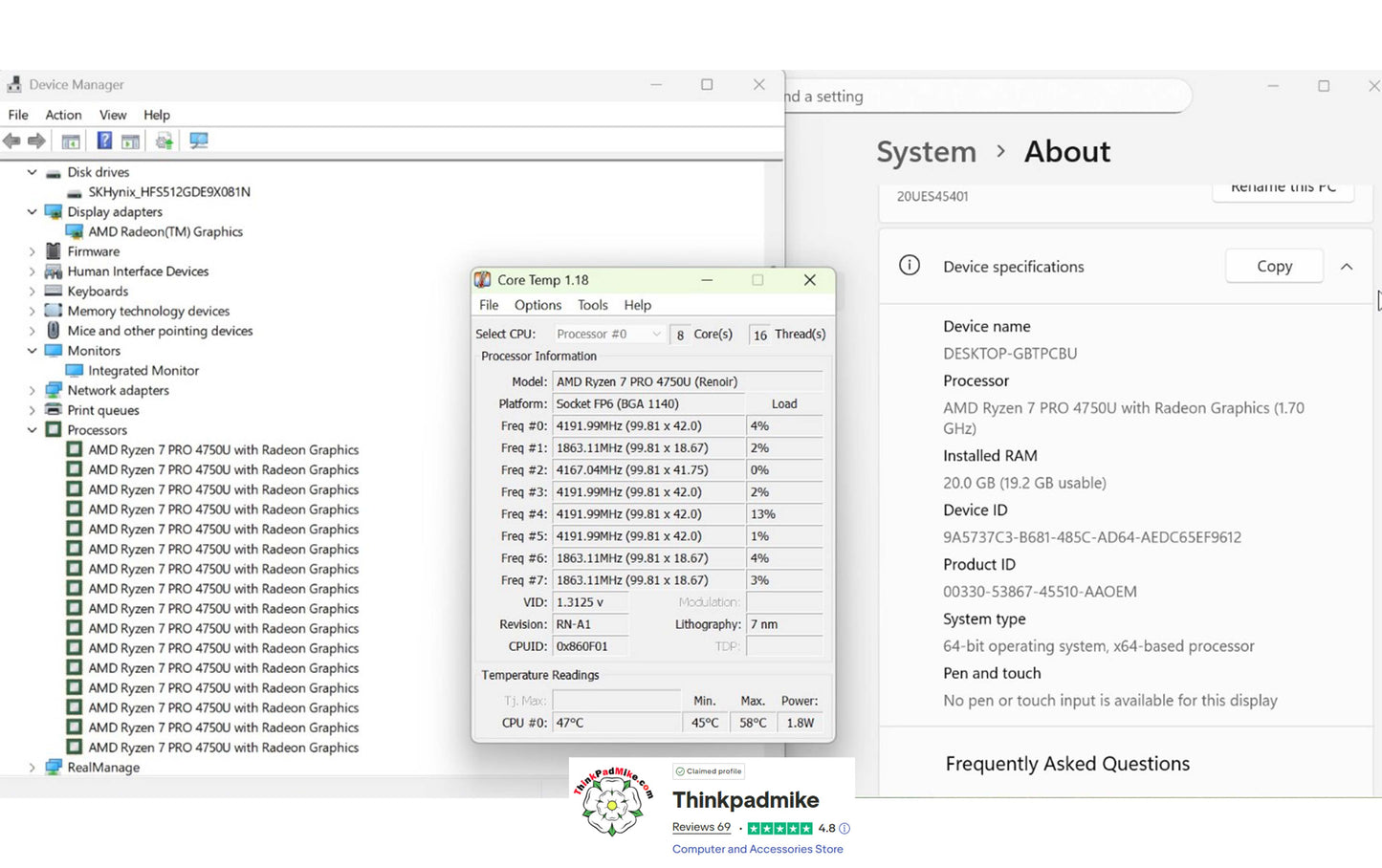 Lenovo ThinkPad T14 AMD Ryzen 7 Pro 8 CORE 20GB RAM 512GB SSD TN FHD SCREEN B\LKB (1230)