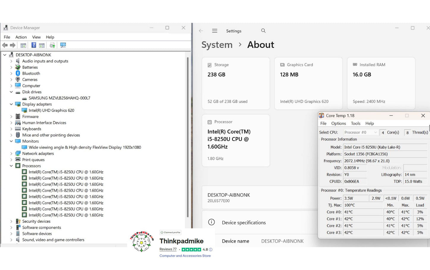 Lenovo ThinkPad T480 i5-8250U | 16GB | 256GB SSD | FHD | Dual Battery (1195)