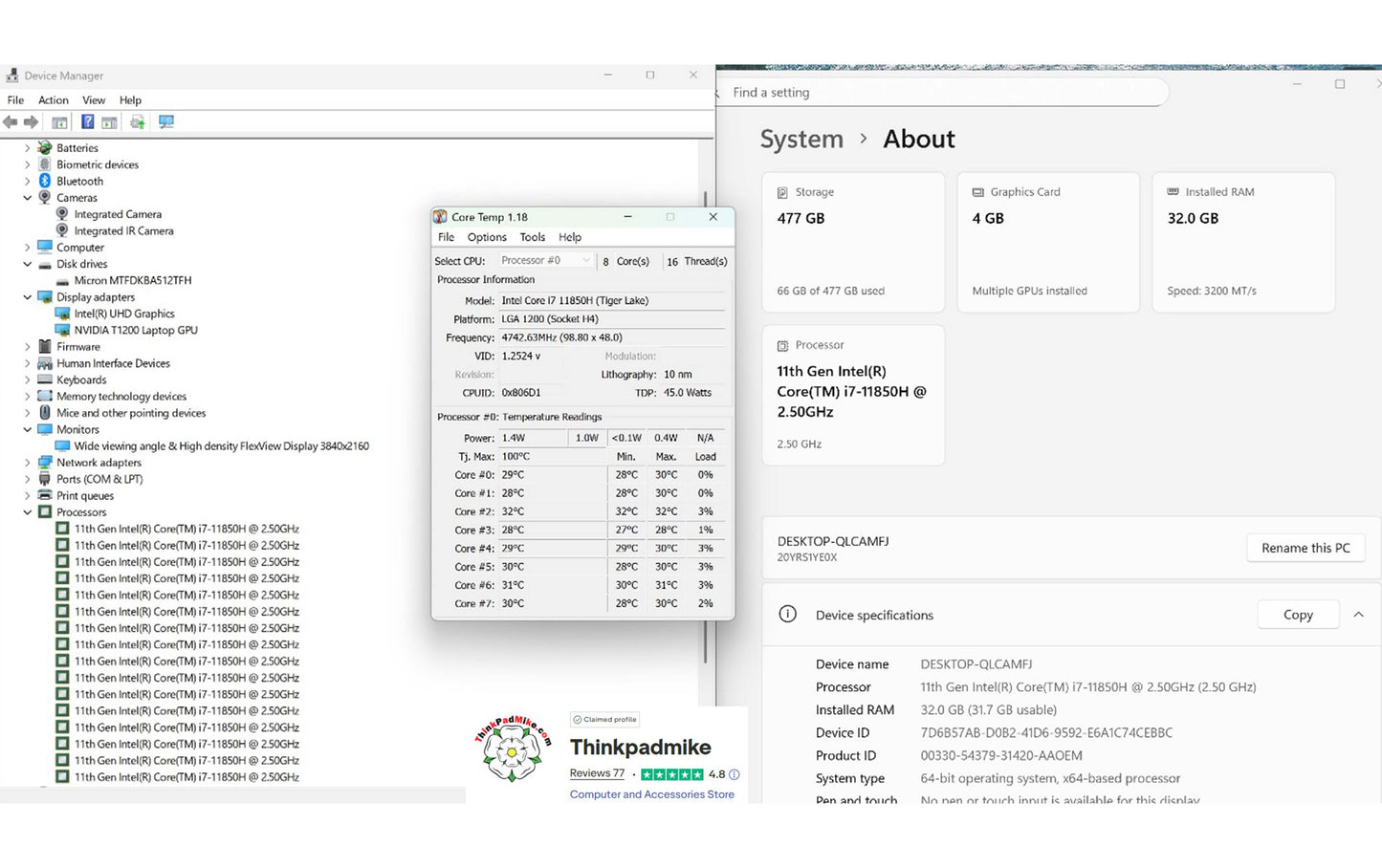 Lenovo ThinkPad P15 i7 11850H *8 CORE* 32GB RAM 512GB SSD UHD NVIDIA T1200 (1300)