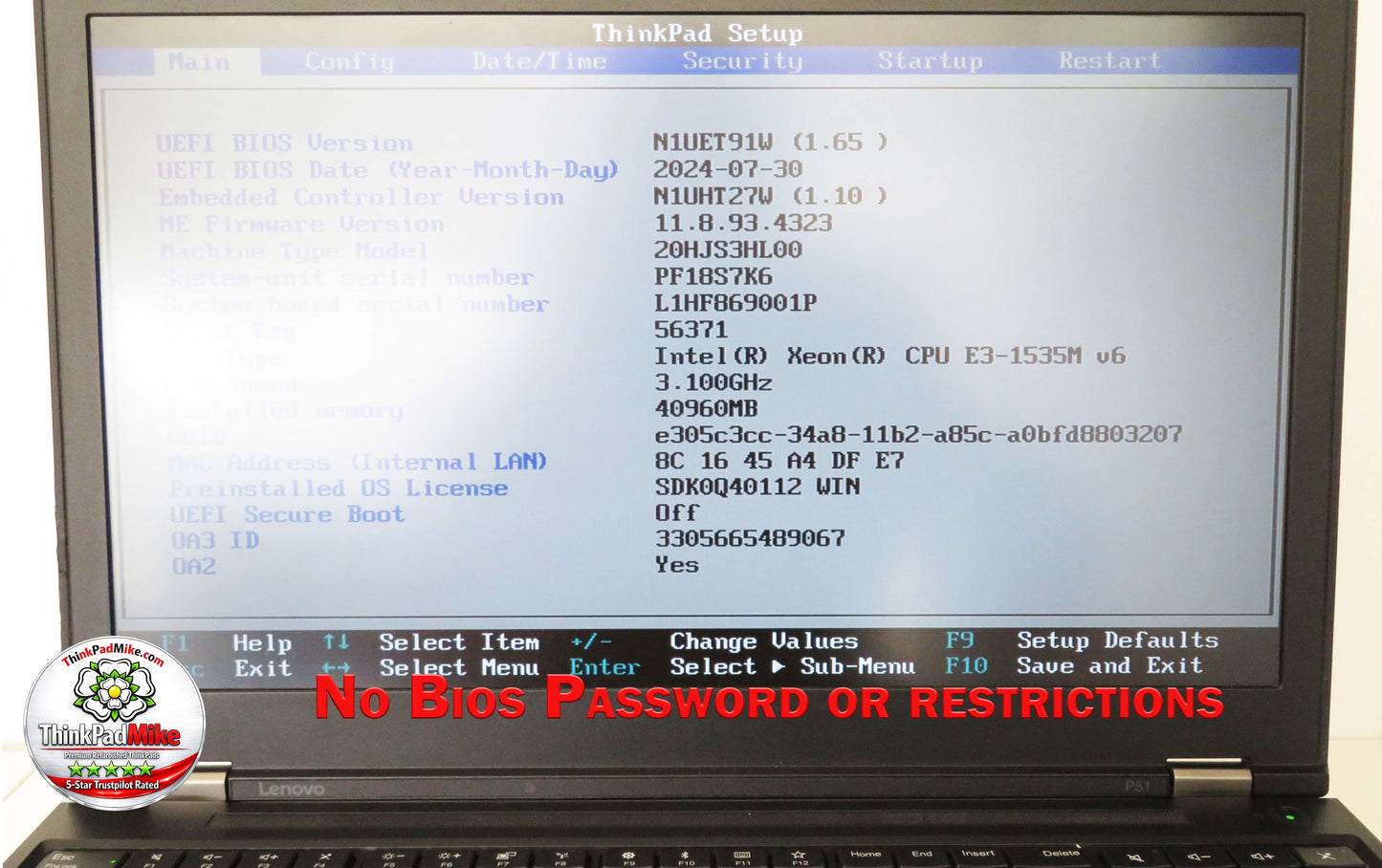 Lenovo ThinkPad P51 Xeon E3-1535M v6 40GB RAM 512GB SSD IPS NVIDIA B\L KB (1358)