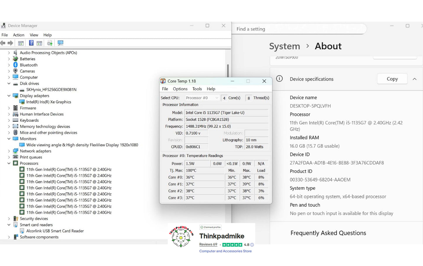 Lenovo ThinkPad T14 i5 1135G7 16GB RAM 256GB SSD IPS FHD SCREEN B\LKB (1233)