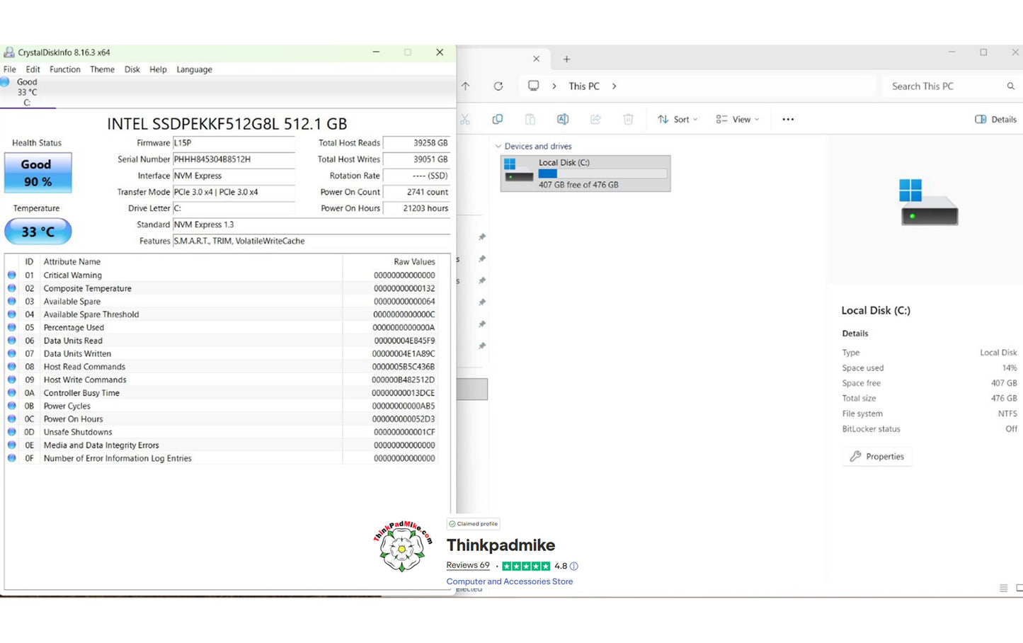 Lenovo ThinkPad P52 i7 *6 CORE* 8850H 2.6Ghz 40GB RAM 512GB IPS B\L KB NVIDIA P2000 (1236)