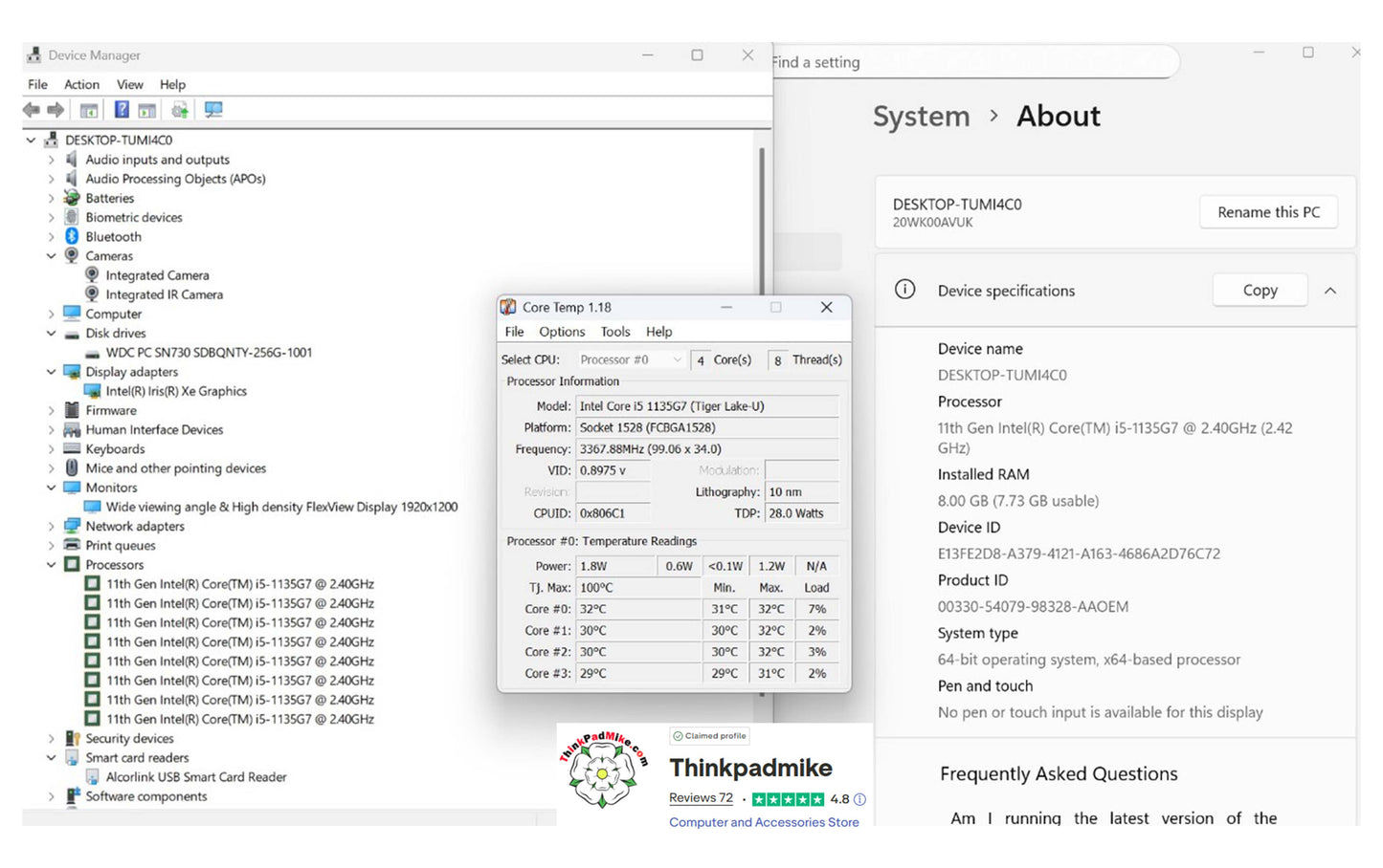Lenovo ThinkPad x13 Gen 2 i5 1135G7 8GB RAM 256GB SSD WUXGA IPS SCREEN B\LKB (1242)