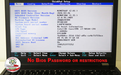 Lenovo ThinkPad P53 i7 *6 CORE* 9750H 2.6Ghz 64GB RAM 1TB SSD IPS B\L KB NVIDIA T1000 (1352)