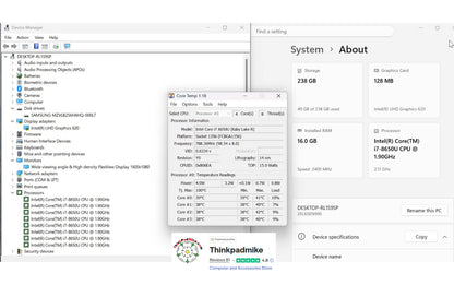 Lenovo ThinkPad T480 i7 8650U 16GB RAM 256GB SSD IPS SCREEN B\L KB (1321)