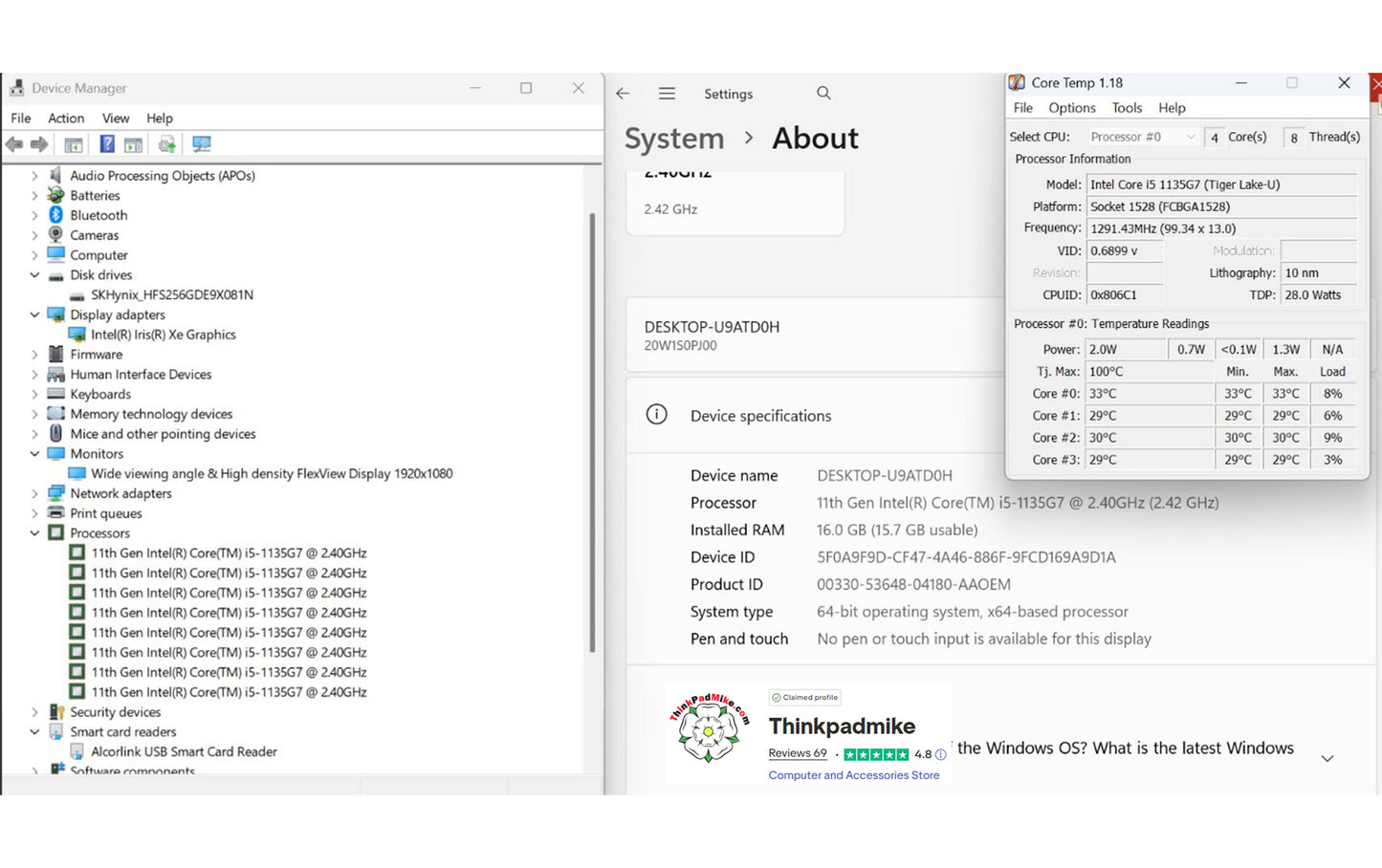 Lenovo ThinkPad T14 i5 1135G7 16GB RAM 256GB SSD IPS FHD SCREEN B\LKB (1235)