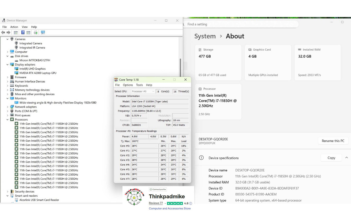 Lenovo ThinkPad P15 i7 11850H *8 CORE* 32GB RAM 512GB SSD IPS NVIDIA RTX A2000 (1302)