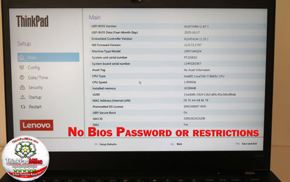 Lenovo ThinkPad T490s i7 1.9Ghz 8665U 16GB RAM 256GB SSD IPS B\L KB (1338)