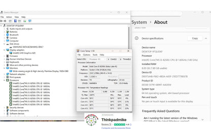 Technical specifications of a ThinkPad laptop displayed on a computer screen.