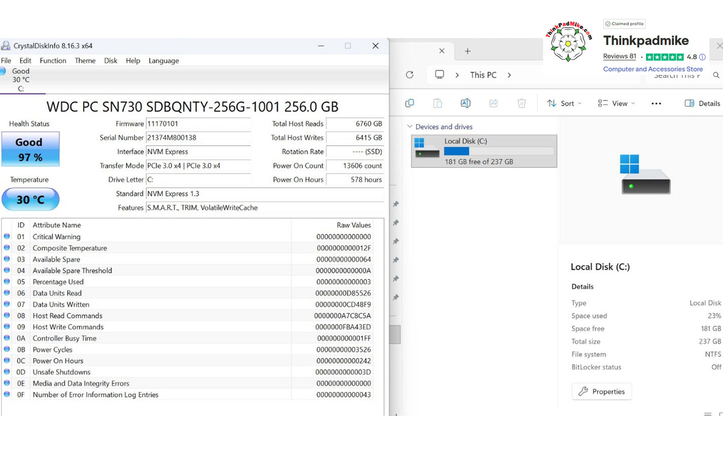 Lenovo ThinkPad P14s AMD Ryzen 7 Pro 8 Core 32GB RAM 256GB SSD IPS Screen (1306)