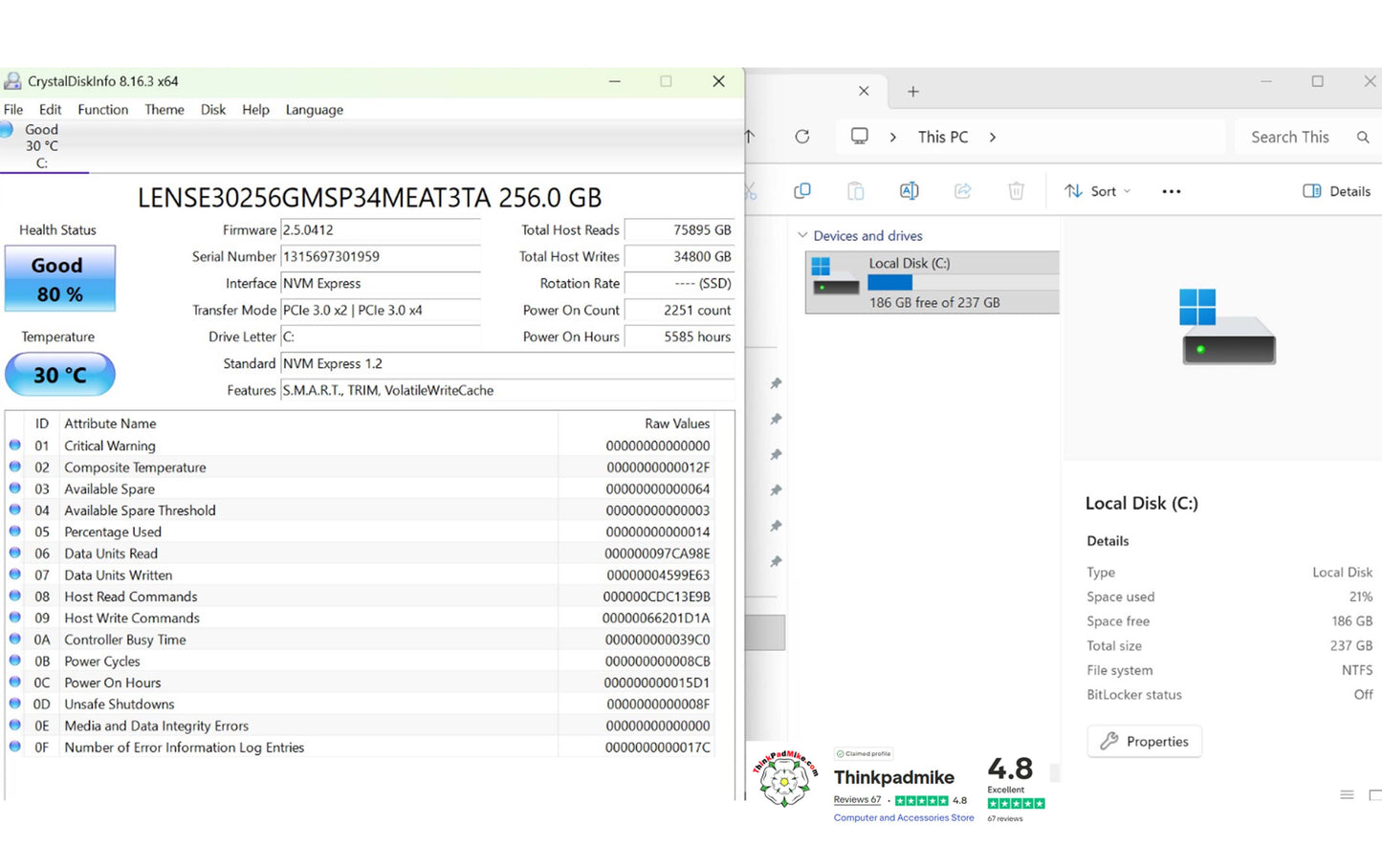 Lenovo ThinkPad T480 i5 8250U 16GB RAM 256GB SSD IPS SCREEN WIN11 (1226)