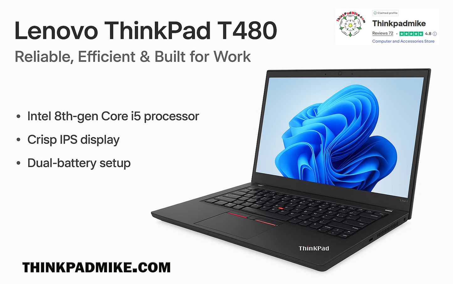 Lenovo ThinkPad T480 i5 8250U 8GB RAM 256GB SSD IPS SCREEN WIN11 (1253)