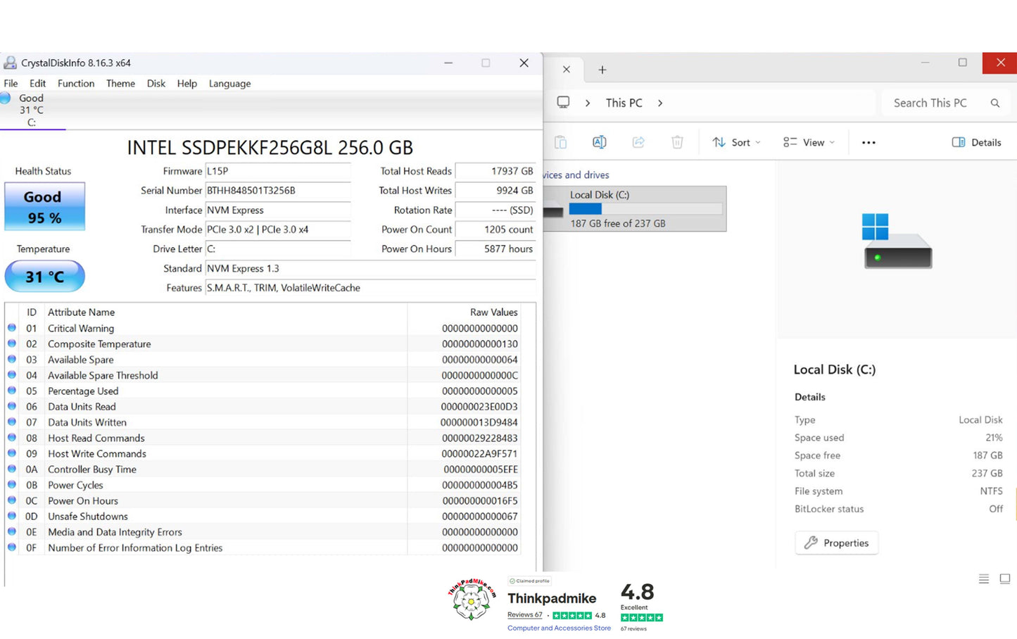Lenovo ThinkPad T480 i7 8550U 16GB RAM 256GB SSD IPS SCREEN (1227)
