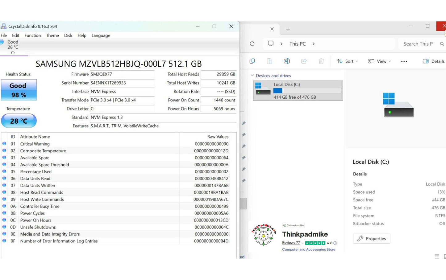 Lenovo ThinkPad P14s AMD Ryzen 7 Pro 8 Core 32GB RAM 512GB SSD IPS Screen (1289)