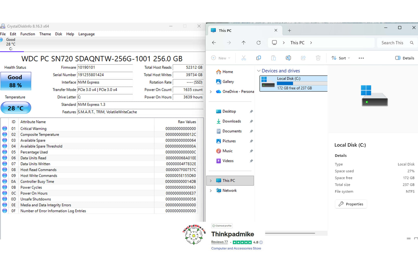 Lenovo ThinkPad x390 i5 1.6Ghz 8265U 8GB RAM 256GB SSD 13.3" HD Screen (937)