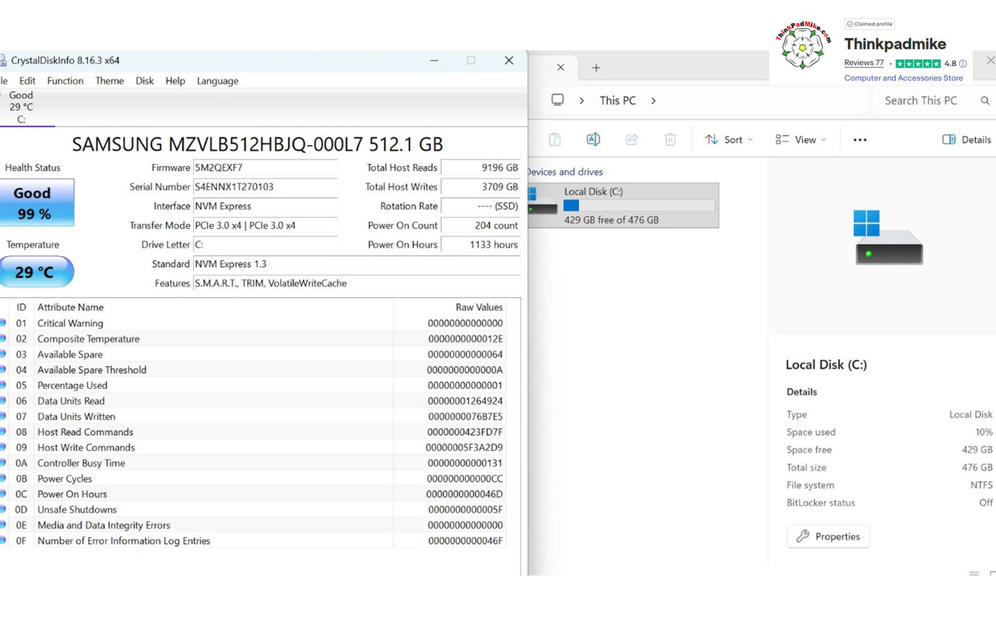 Lenovo ThinkPad P14s AMD Ryzen 7 Pro 8 Core 16GB RAM 512GB SSD IPS Screen (1291)