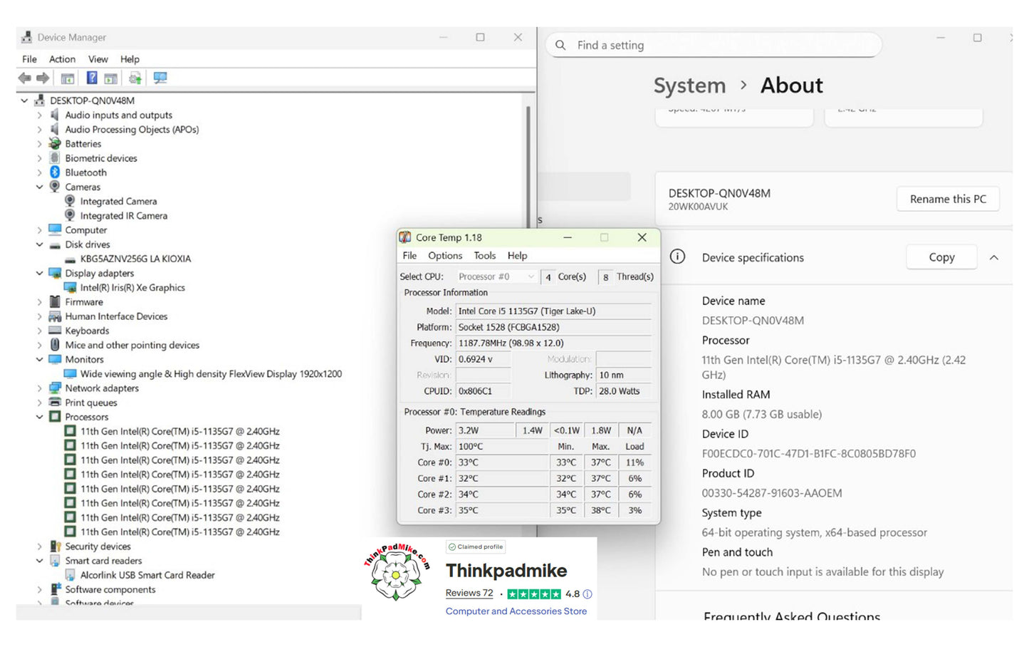 Lenovo ThinkPad x13 Gen 2 i5 1135G7 8GB RAM 256GB SSD WUXGA IPS SCREEN B\LKB (1243)