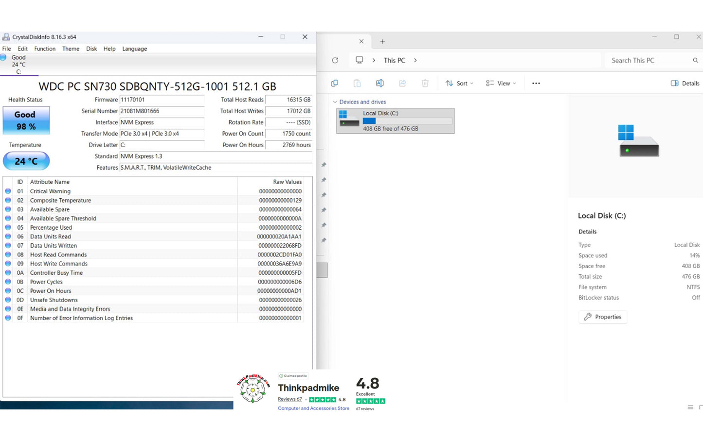 Lenovo ThinkPad P15v i7 10850H *6 CORE* 32GB RAM 512GB SSD IPS NVIDIA P620 WIN11 (1225)