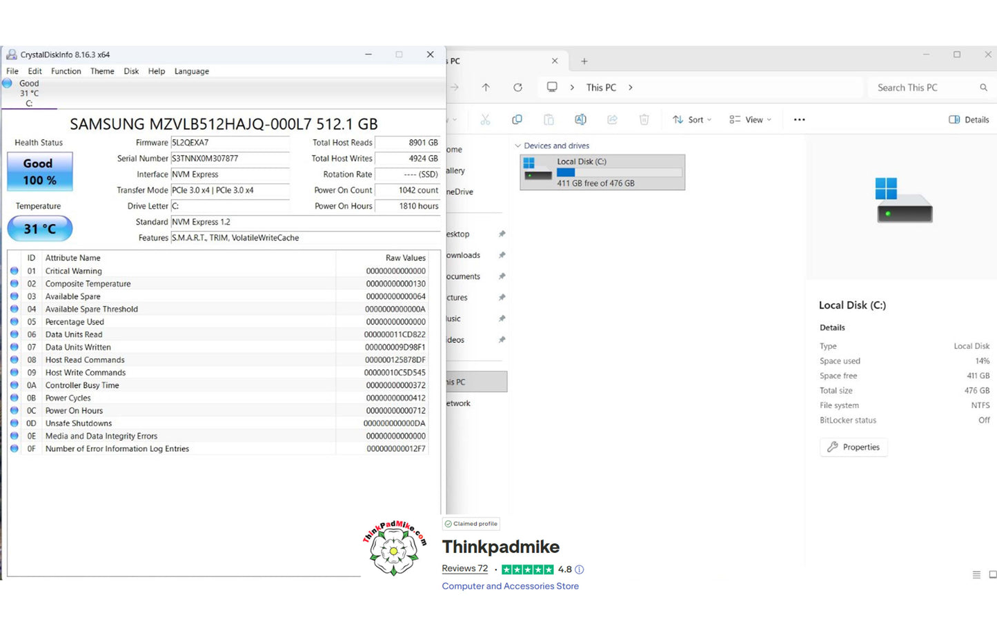 Lenovo ThinkPad P52 i7 *6 CORE* 8850H 2.6Ghz 32GB RAM 512GB SSD IPS B\L KB NVIDIA P2000 (1270)