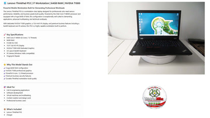 Lenovo ThinkPad P53 i7 *6 CORE* 9850H 2.6Ghz 64GB RAM 512GB SSD IPS B\L KB NVIDIA T1000 (1351)