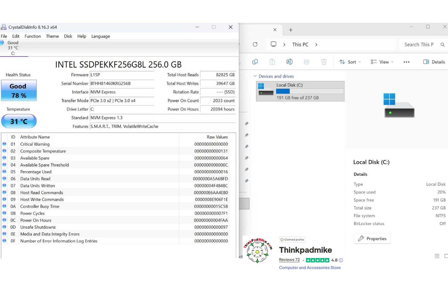 Lenovo ThinkPad T480 i5 8250U 8GB RAM 256GB SSD IPS SCREEN WIN11 (1253)