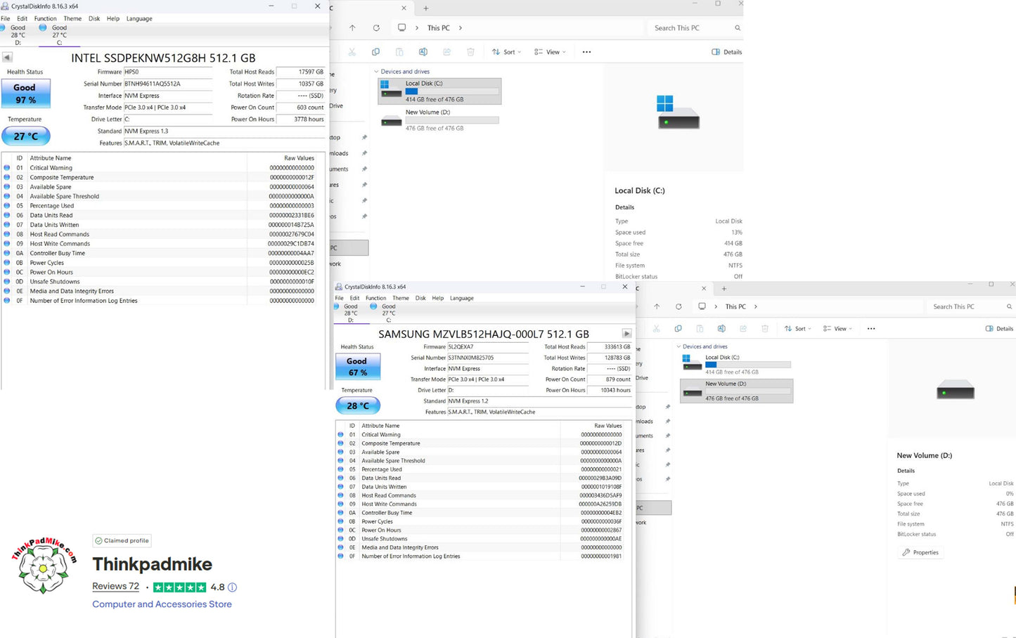 Lenovo ThinkPad P52 i7 *6 CORE* 8850H 2.6Ghz 32GB RAM 2 x 512GB IPS B\L KB NVIDIA P1000 (1249)