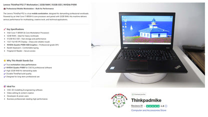 Lenovo ThinkPad P52 i7 *6 CORE* 8850H 2.6Ghz 32GB RAM 512GB SSD IPS B\L KB NVIDIA P1000 (1275)