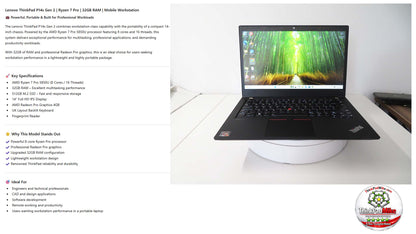 Lenovo ThinkPad P14s AMD Ryzen 7 Pro 8 Core 32GB RAM 512GB SSD IPS Screen (1356)