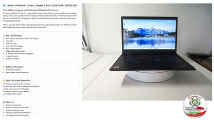 Lenovo ThinkPad L15 AMD Ryzen 7 Pro 8 CORE 32GB RAM 256GB SSD IPS FHD SCREEN B\LKB (1345)