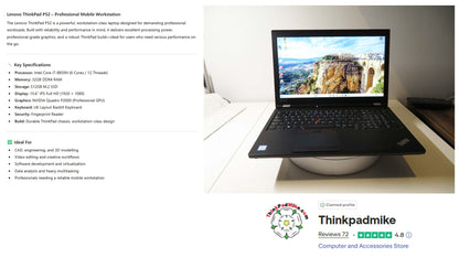Lenovo ThinkPad P52 i7 *6 CORE* 8850H 2.6Ghz 32GB RAM 512GB SSD IPS B\L KB NVIDIA P2000 (1270)