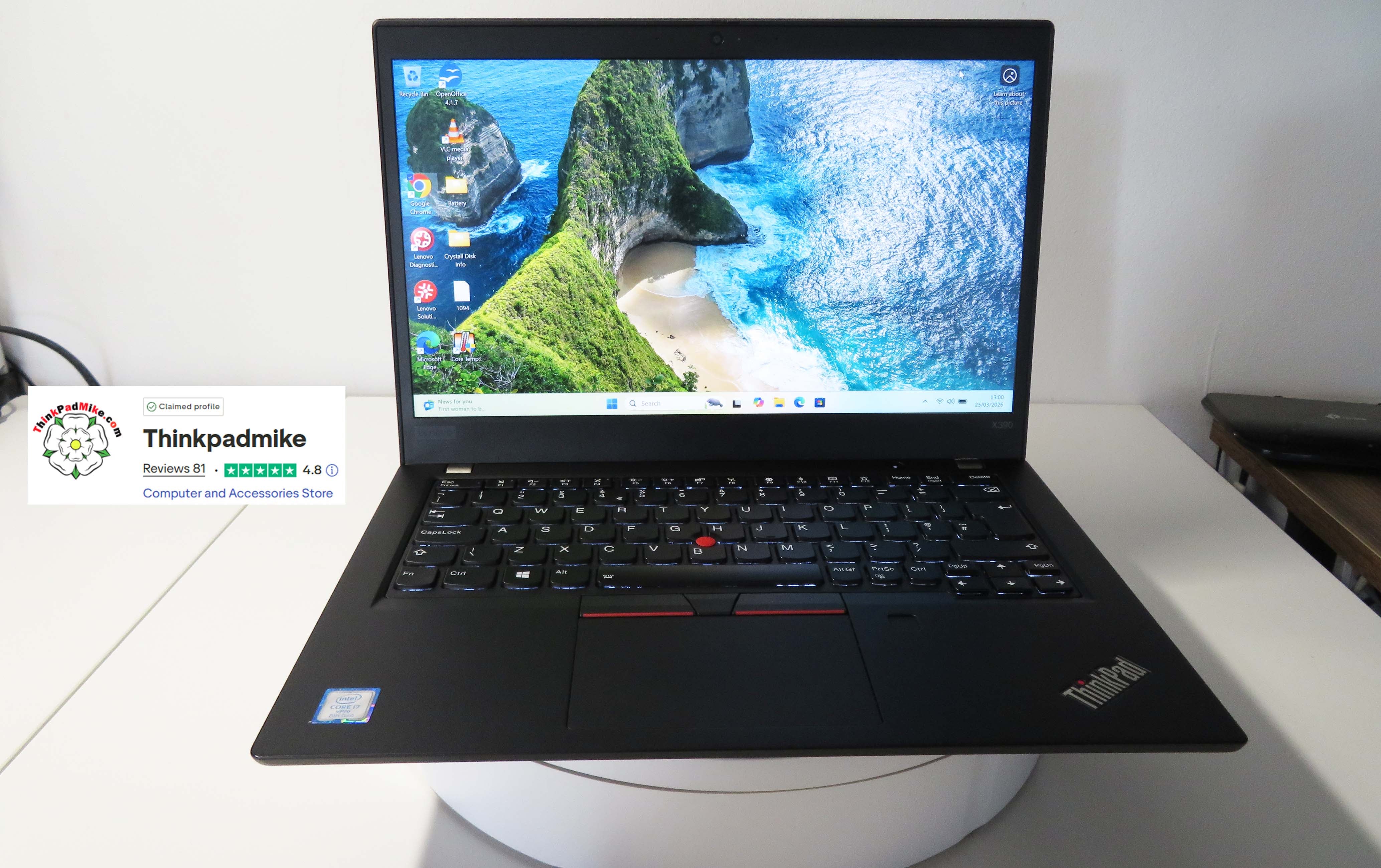 Lenovo ThinkPad x390 i7 1.9Ghz 8665U 16GB RAM 512GB SSD IPS TOUCH