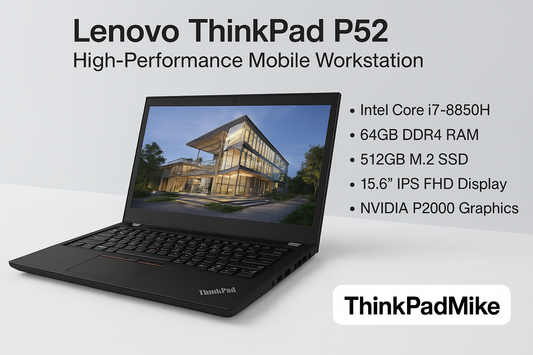 Lenovo ThinkPad P52 i7 *HEX CORE* 8850H 2.6Ghz 64GB RAM 512GB + 128GB IPS B\L KB NVIDIA P2000 WIN11 (1041)
