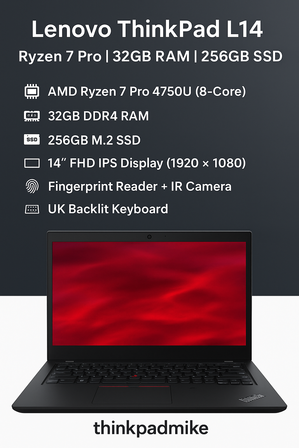 Lenovo ThinkPad L14 AMD Ryzen 7 Pro 8 CORE 32GB RAM 256GB SSD IPS FHD SCREEN (1206)