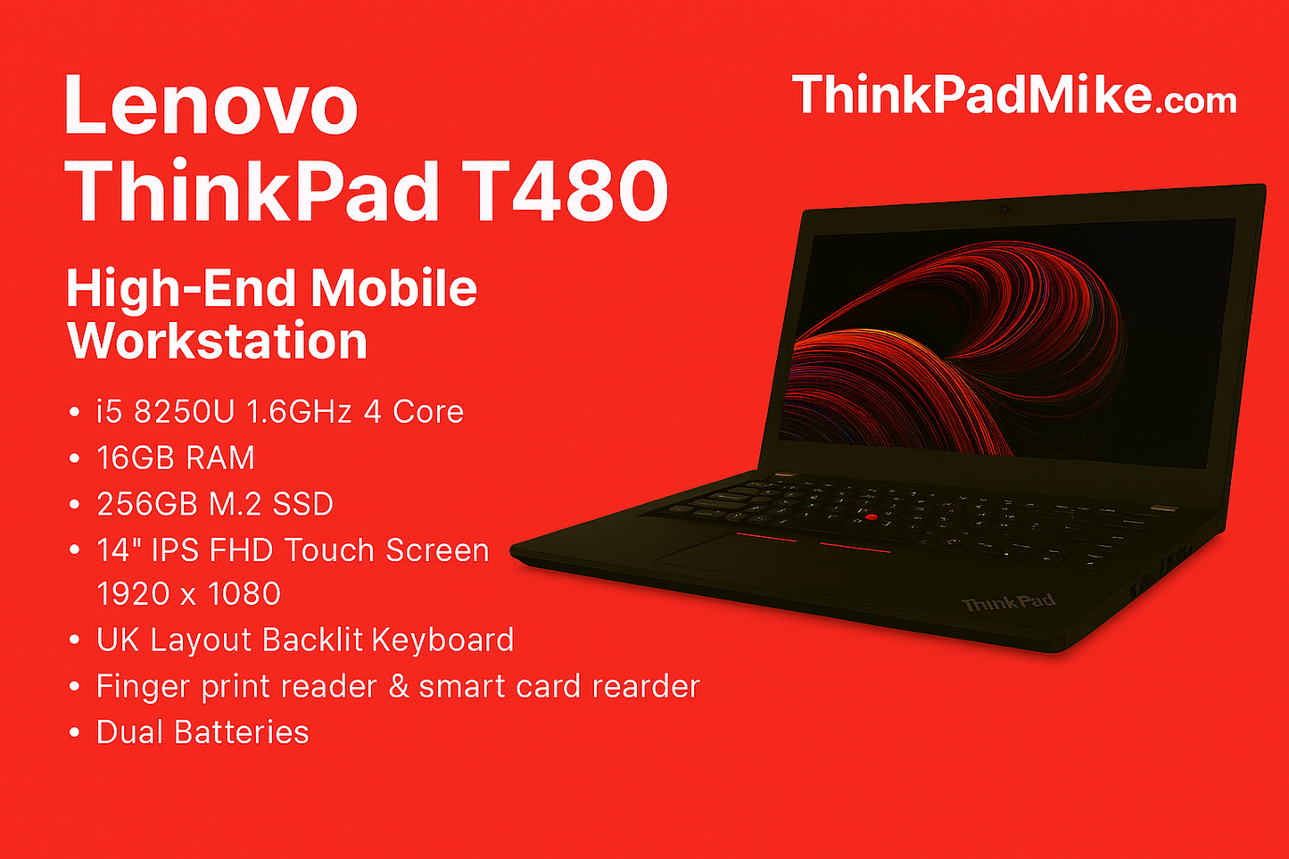Lenovo ThinkPad T480 i5 8250U 16GB RAM 256GB SSD IPS TOUCH SCREEN (1215)