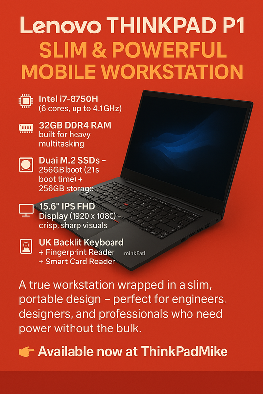 Lenovo ThinkPad P1  i7 *HEX CORE* 8750H 2.2Ghz 32GB RAM 256GB +256GB SSDs IPS B\L KB NVIDIA P1000 (1155)