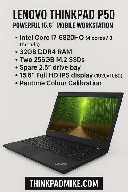 Lenovo ThinkPad P50 i7 6820HQ 32GB RAM 2 x 256GB SSDs IPS NVIDIA M2000M (1240)