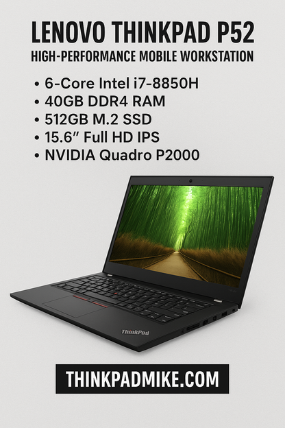 Lenovo ThinkPad P52 i7 *6 CORE* 8850H 2.6Ghz 40GB RAM 512GB IPS B\L KB NVIDIA P2000 (1238)